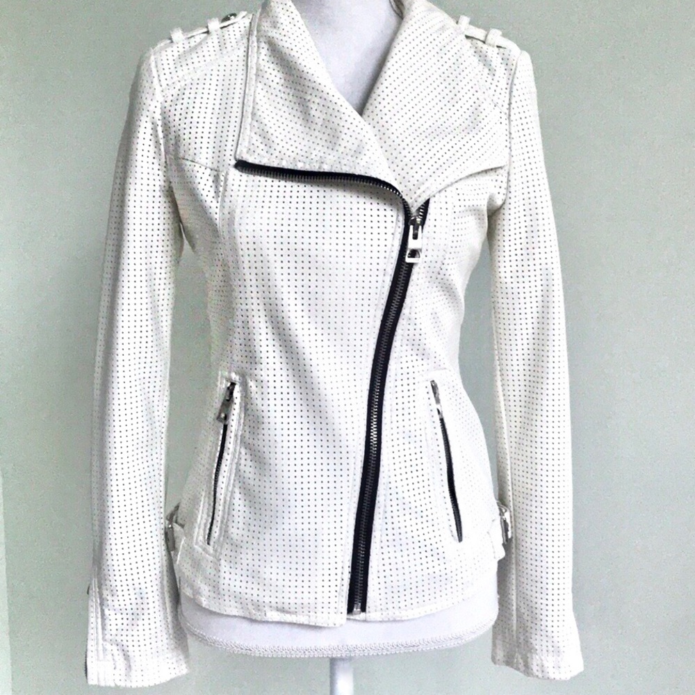 Guess Faux Leather Moto Jacket in White S